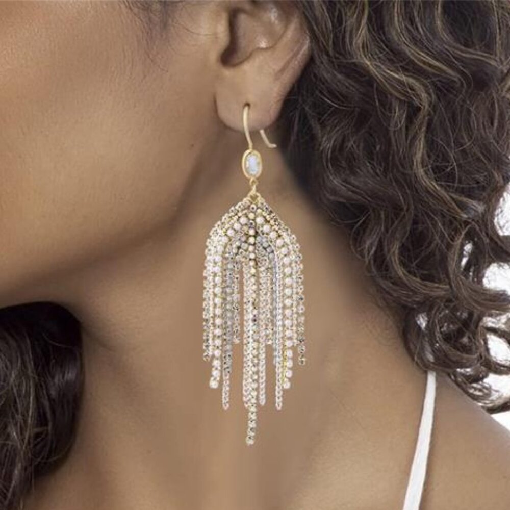 Handmade Boho Tassel Earrings | Crystal Bead & Pearl Dangle
